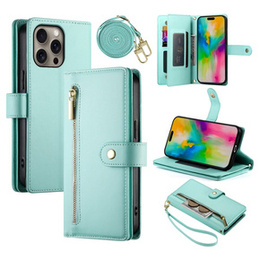 Pattintható tok a iPhone 16 Pro Max, Wallet Zipper Pocket, zöld