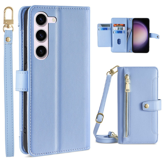 Pattintható tok a Samsung Galaxy S23, Wallet Zipper Pocket, kék
