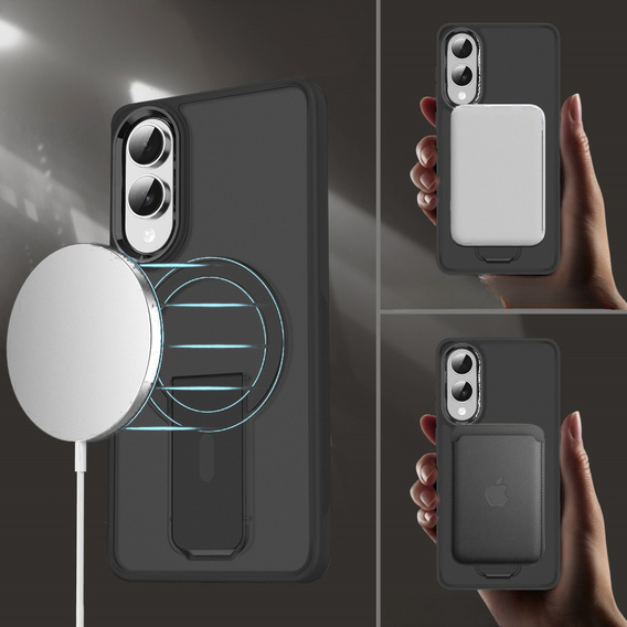 Tok Samsung Galaxy S25 Edge, Kickstand Matt Case, MagSafe, fekete