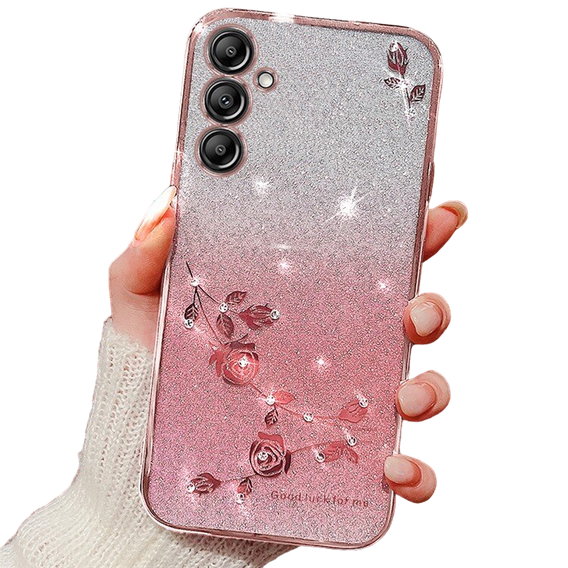 tok Samsung Galaxy A55 5G, csillogó virág, rózsaszín rose gold