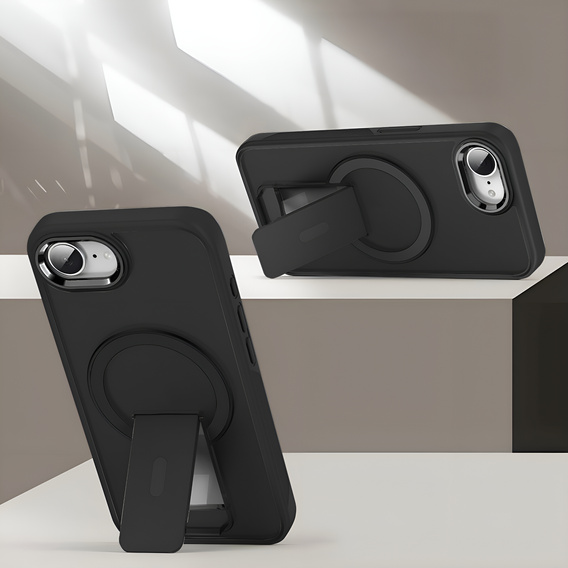 Tok Iphone 16E, Kickstand Matt Case, MagSafe, fekete
