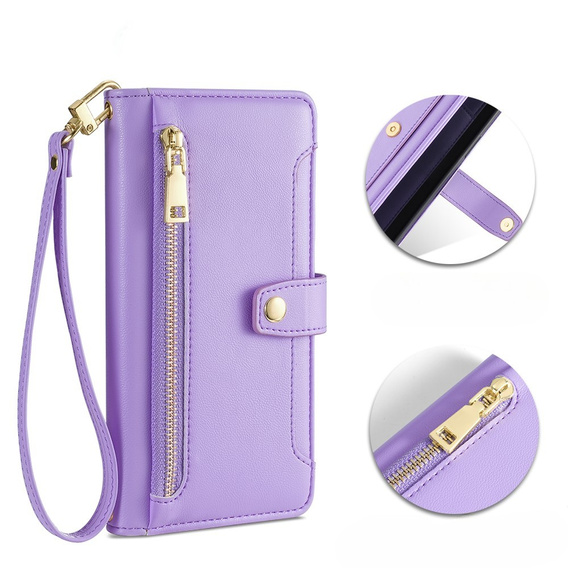 Pattintható tok a Realme 14 Pro+ 5G, Wallet Zipper Pocket, lila