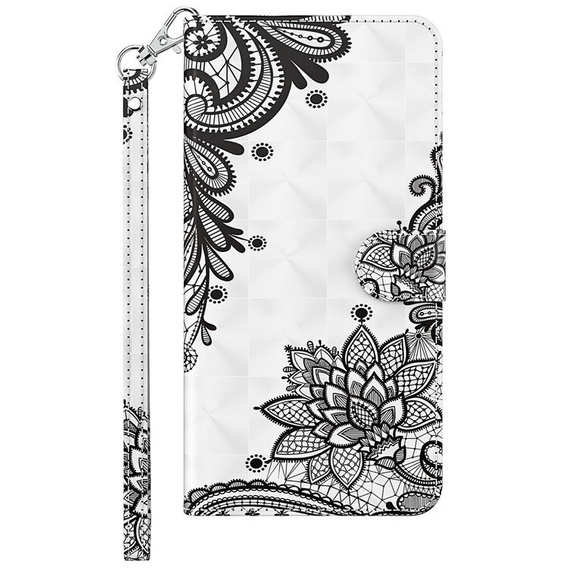 Pattintható tok a Xiaomi Redmi 13C / Poco C65, Wallet, Lace Flower fehér