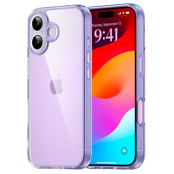 Tok iPhone 17 készülékhez, kamerafedéllel, átlátszó, lila oldalakkal