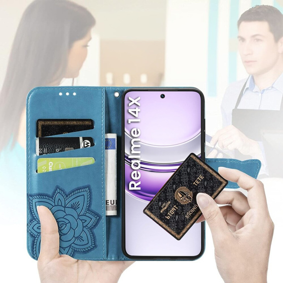 Pattintható tok a Realme 14X / Realme C75, Butterfly, kék