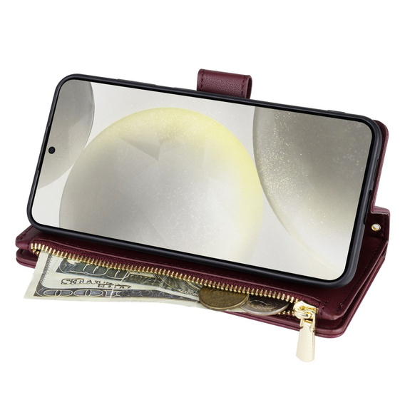 Flap tok Samsung Galaxy S25 Edge, Rhombus Crossbody Leather, bordó