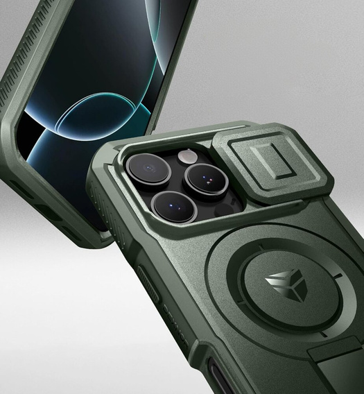 Páncélozott tok iPhone 16 Pro készülékhez, Dexnor CamProtect MagSafe, zöld (Két keret)