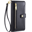Pattintható tok a iPhone 14, Wallet Zipper Pocket, fekete