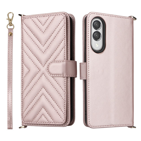 Tok patenttal a Samsung Galaxy S25 Edge-hez, Crossbody Leather Wallet, rózsaszín
