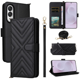 Tok patenttal a Samsung Galaxy S25 Edge-hez, Crossbody Leather Wallet, fekete
