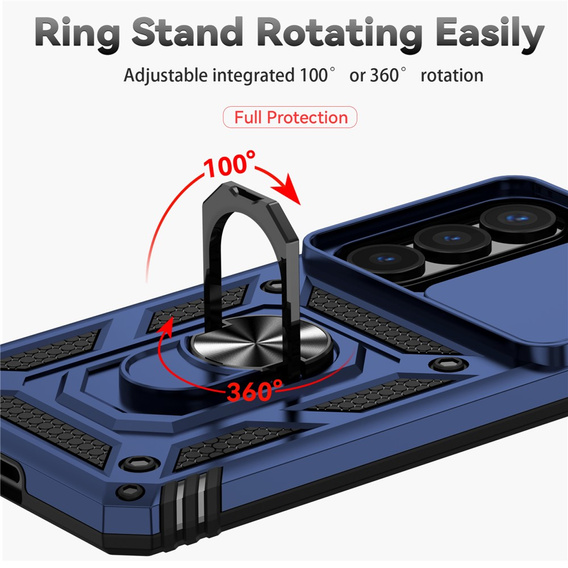 Páncélozott tok állvánnyal és lencsefedéllel Samsung Galaxy S26 készülékhez, kék színben