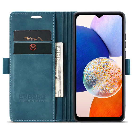 Telefontok a Samsung Galaxy A14 4G/5G, ERBORD Vintage, pénztárca patenttal, kék