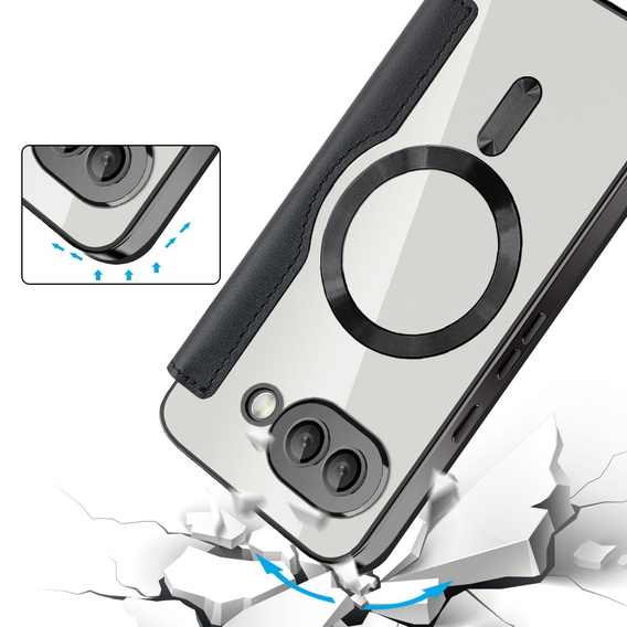 Pattintható tok a Google Pixel 9A, RFID Wallet MagSafe CamShield, fekete