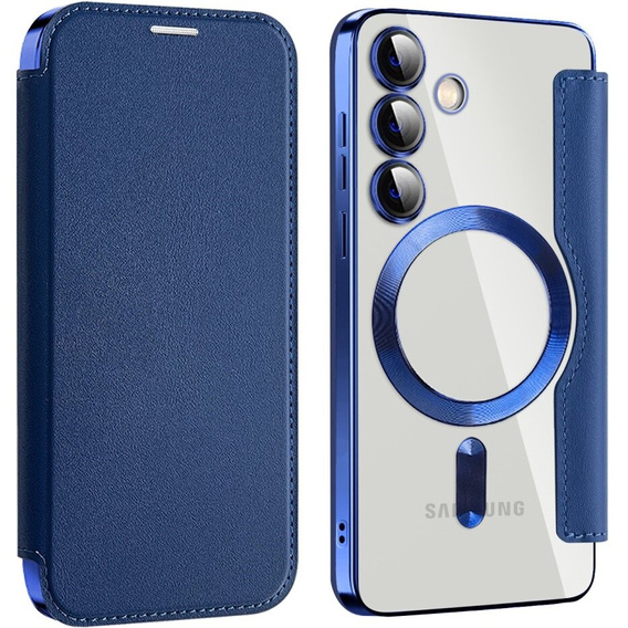 Pattintható tok a Samsung Galaxy S24, RFID Wallet MagSafe CamShield, sötétkék