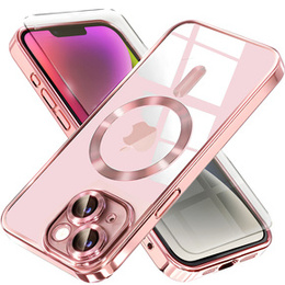 Tok iPhone 14-hoz, Electro MagSafe, rózsaszín + üveg a képernyőhöz