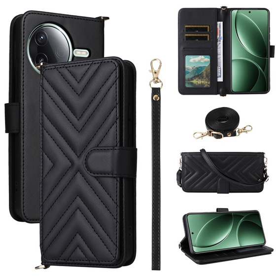 Tok patenttal a Xiaomi Poco F7 Ultra-hez, Crossbody Leather Wallet, fekete