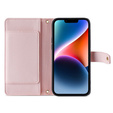 Pattintható tok a iPhone 15, Wallet Zipper Pocket, rózsaszín