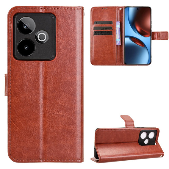 Pattintható tok a Realme GT 7 / 7T, Crazy Horse Wallet, barna