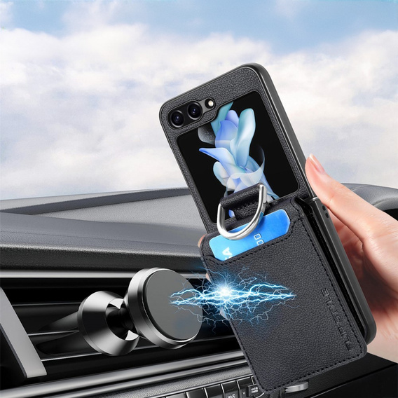 Tok Samsung Galaxy Z Flip7 FE / Z Flip6, Card Slot Ring Case, fekete