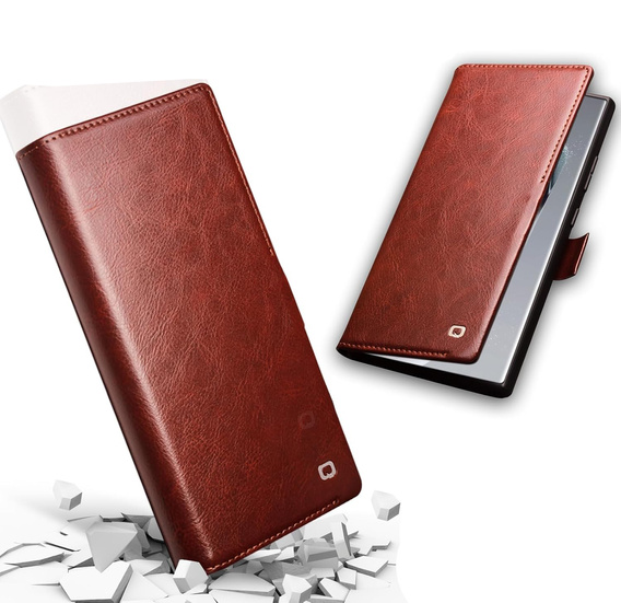 Flip tok Samsung Galaxy S25 Ultra, QIALINO Leather Wallet, sötétbarna