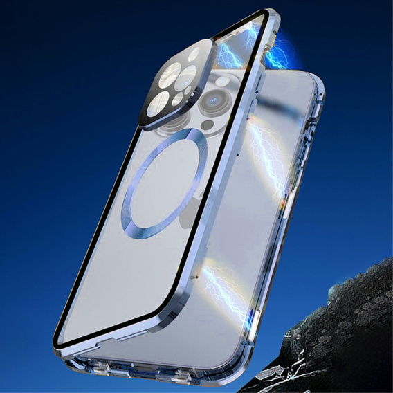 Magnetic Dual Glass MagSafe tok iPhone 15 Pro Max, kék