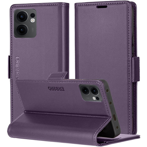 Tok Oppo Reno 13F / Oppo Reno 13FS, ERBORD Glossy Litchi, pénztárca patenttal, lila