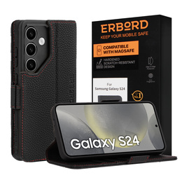 Bőr tok Samsung Galaxy S24-hoz, ERBORD LeatherWallet, fekete