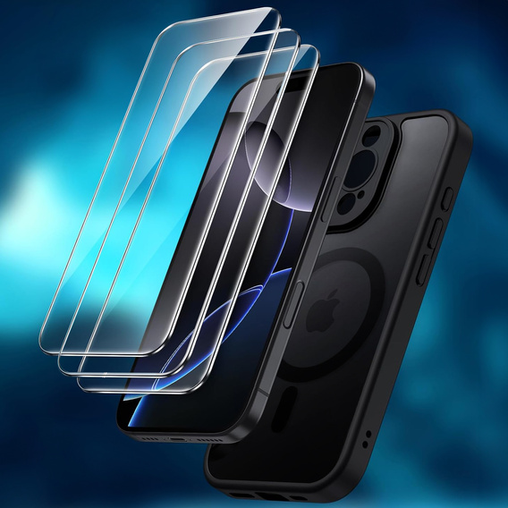 Tok iPhone 16 Pro-hoz, MagSafe, ERBORD Matt Case, fekete + képernyőüveg