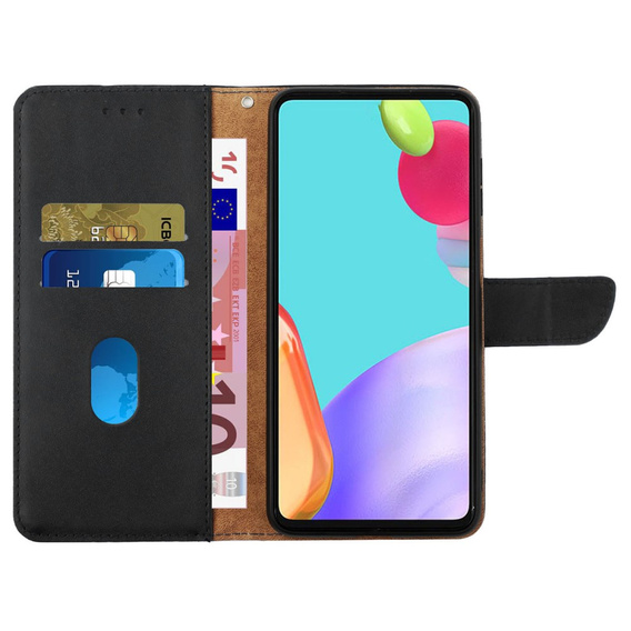 Pattintható tok a Realme C67, Split Leather Wallet, fekete