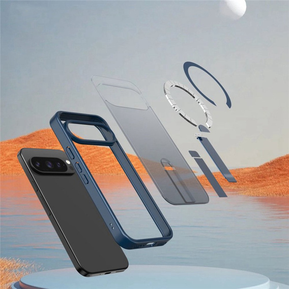 Fusion hibrid tok Google Pixel 10 Pro XL készülékhez, MagSafe, állvánnyal, kék színű