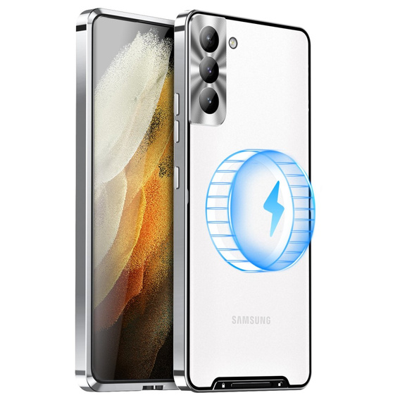 Kameravédő tok Samsung Galaxy S21 FE 5G, CamShield MagSafe, átlátszó / ezüst