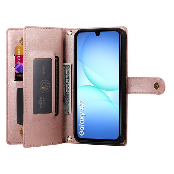 Wallet Zipper Pocket flip tok Samsung Galaxy A17 5G, Wallet Zipper Pocket, pénztárca, rózsaszín