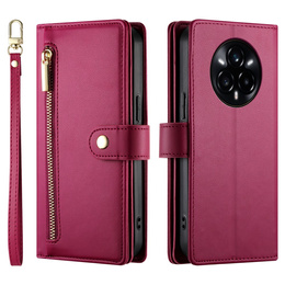Pattintható tok a Realme 14 Pro+ 5G, Wallet Zipper Pocket, piros