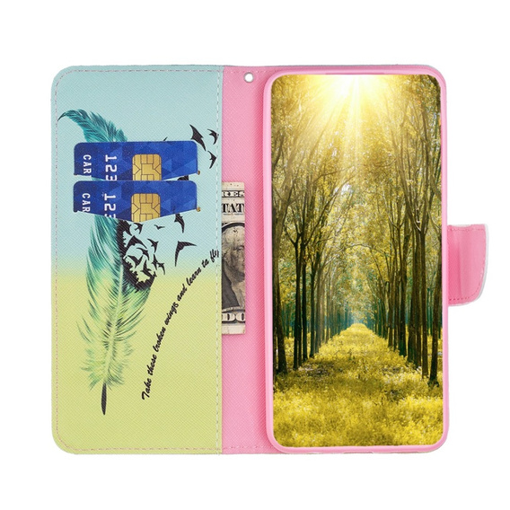 Pattintható tok a Motorola Moto G84 5G, Wallet, feather, kék
