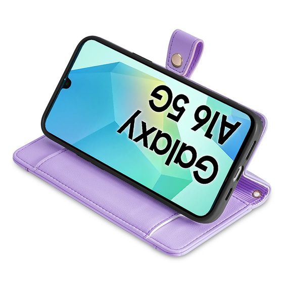 Pattintható tok a Samsung Galaxy A16, Wallet Zipper Pocket, lila