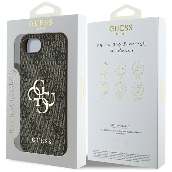GUESS Telefontok a iPhone 16E, 4G Big Metal Logo, barna