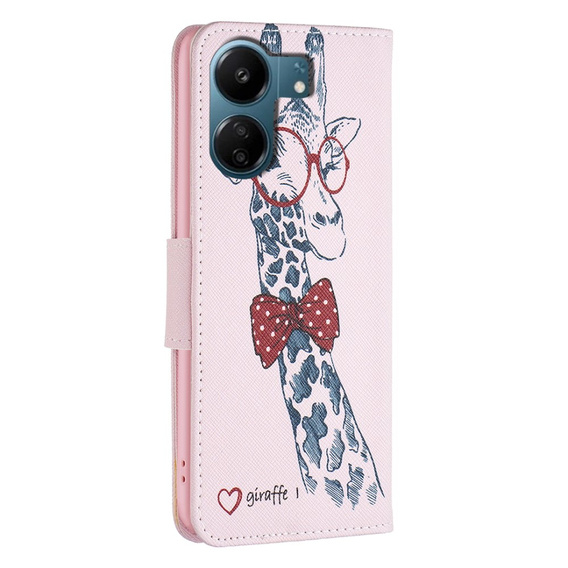 Pattintható tok a Xiaomi Redmi 13C / Poco C65, Wallet, giraffe, rózsaszín