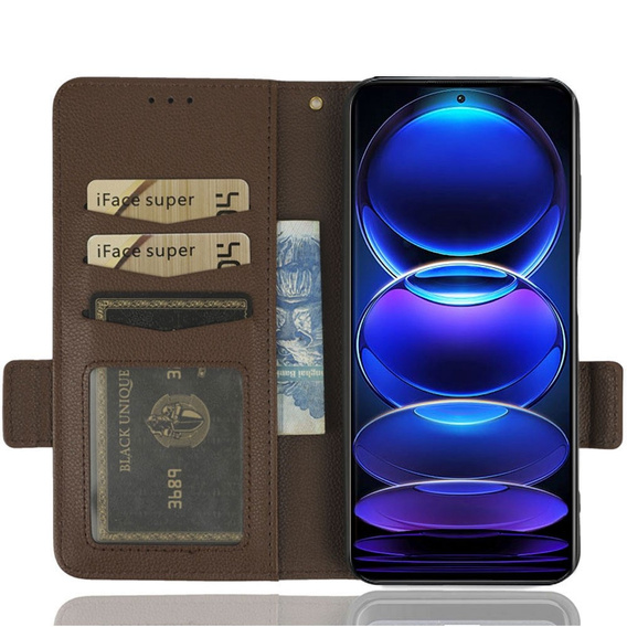 Pattintható tok a Xiaomi Redmi Note 12 5G / POCO X5 5G, Wallet Litchi Magnet, barna