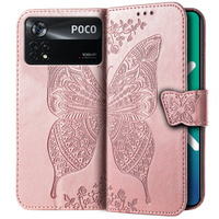 Pattintható tok a Xiaomi Poco X4 Pro 5G, Butterfly, rózsaszín rose gold