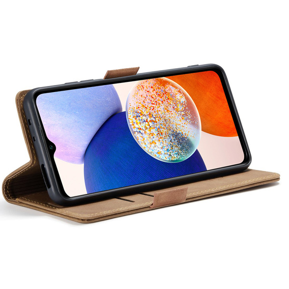 Telefontok a Samsung Galaxy A14 4G/5G, ERBORD Vintage, pénztárca patenttal, barna