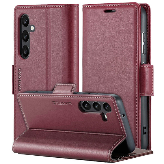 Tok Samsung Galaxy A16, ERBORD Glossy Litchi, pénztárca patenttal, piros