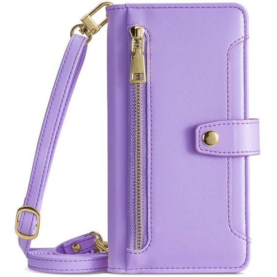 Pattintható tok a iPhone 14 Pro, Wallet Zipper Pocket, lila