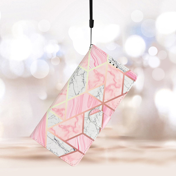 Pattintható tok a Samsung Galaxy A25 5G, Wallet Marble, rózsaszín + 9H üveg