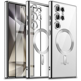 Tok Samsung Galaxy S24 Ultra-hoz, Electro MagSafe, ezüst+ Teljes ragasztó kerámia üveg