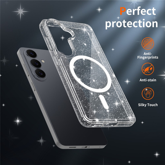 Csillogó tok, MagSafe-hez, Samsung Galaxy S26-hoz, átlátszó