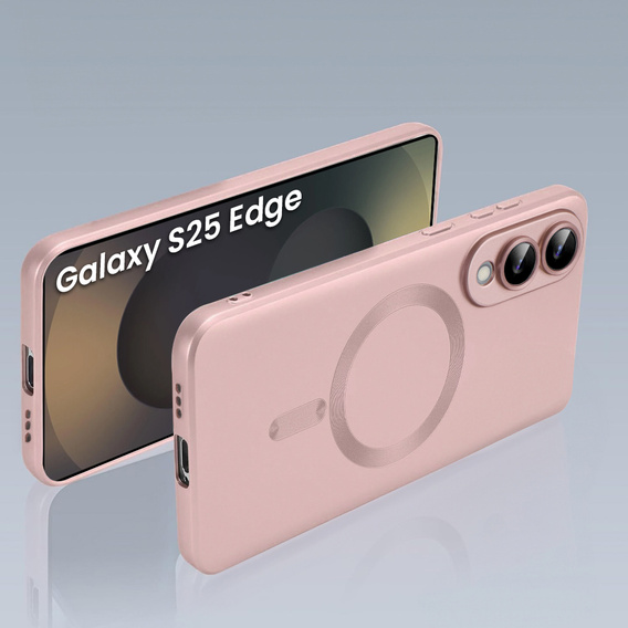 Tok Samsung Galaxy S25 Edge, ColorMag, MagSafe-hoz, rózsaszín + 9H edzett üveg