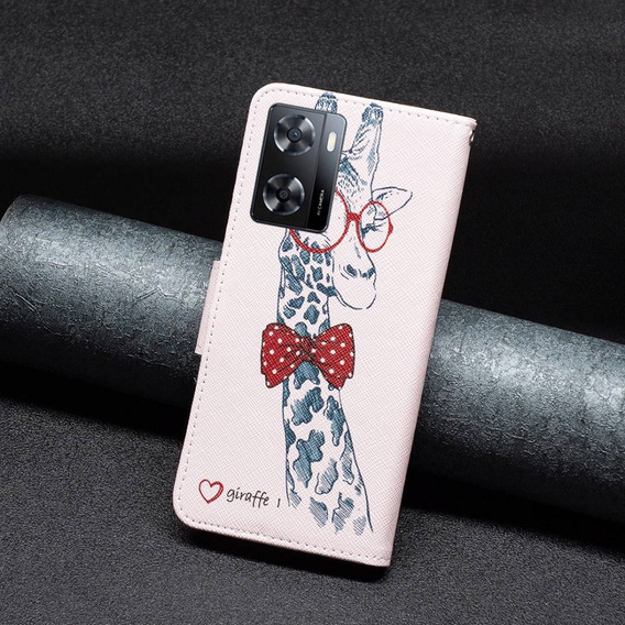 Pattintható tok a OPPO A57 / A57s, Wallet, giraffe, rózsaszín