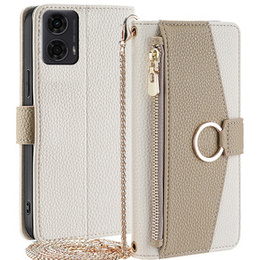 Flip tok Motorola Moto G24 / G24 Power / G04, Wallet Zipper Pocket, tükörrel, fehér