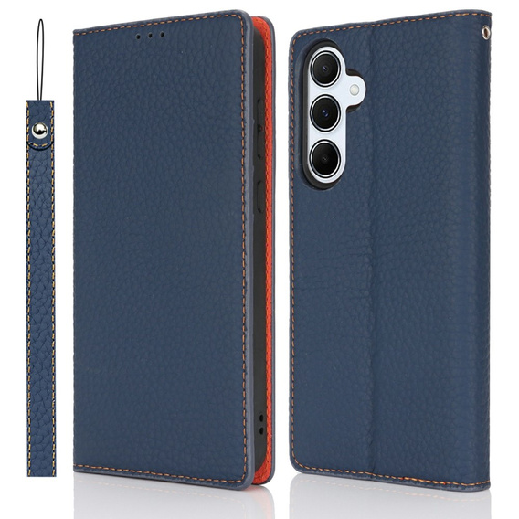 Pattintható tok a Samsung Galaxy S25+ Plus, Litchi Skin Grain, sötétkék