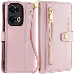 Pattintható tok a Oppo Reno 13 Pro, Wallet Zipper Pocket, rózsaszín